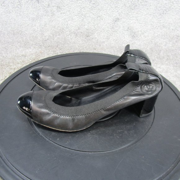 Chanel Heels Womens Size 38.5 Eu 8 Us  Black Leather Stretch Spirt Heels - Picture 5 of 10